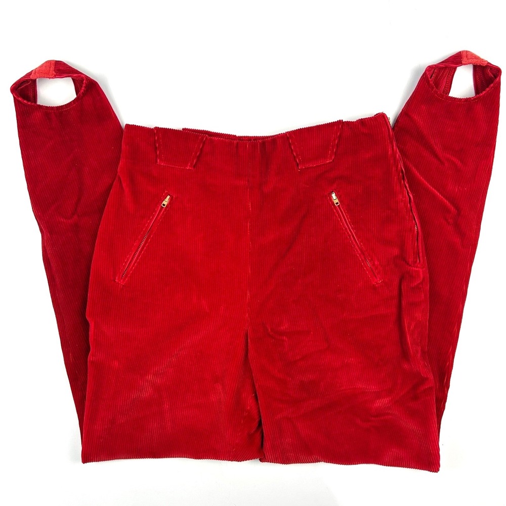 Ralph Lauren Womens Red Corduroy Stirrup Pants High Rise Slim Fit Size 14